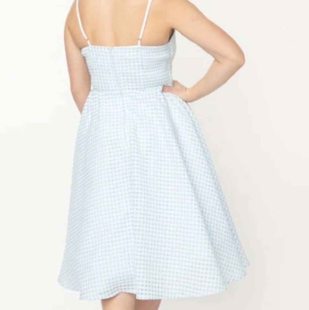 Unique Vintage Light Blue Gingham Midi Dress - Picture 2 of 7